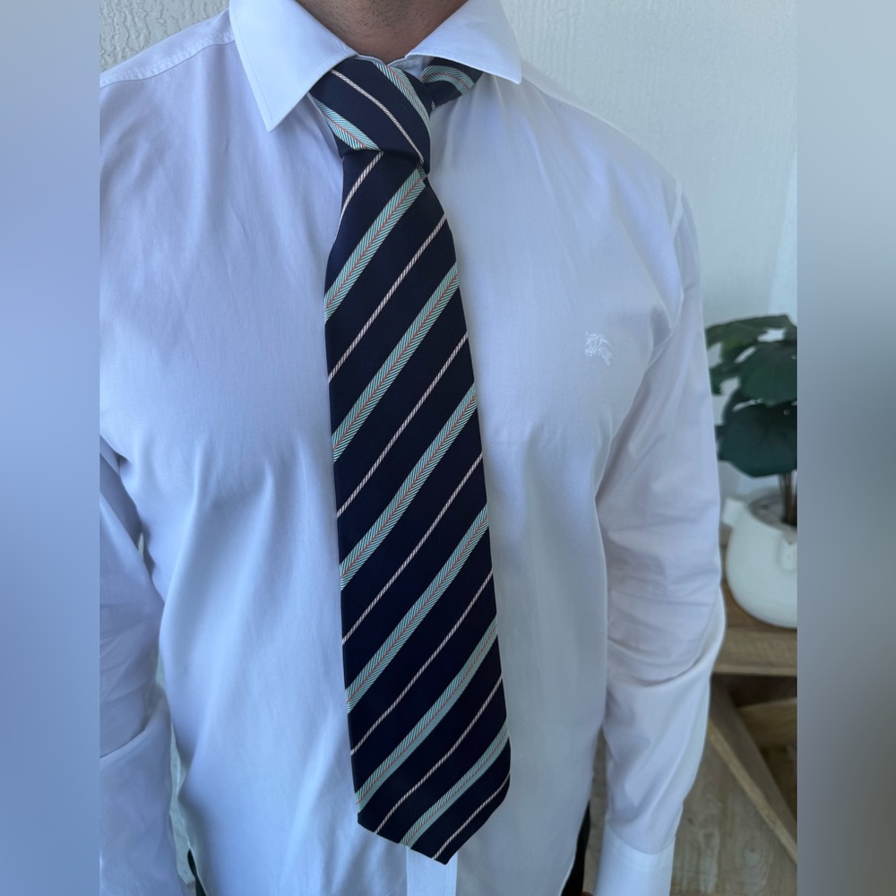 Salvatore Ferragamo Navy and Light Blue Striped Tie